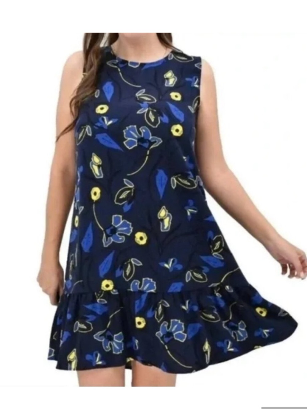 Halogen Nordstrom Navy Sleeveless Floral Mini Dress with Blue and Yellow Print